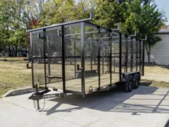 7x18 Tandem Straight Deck Utility Trailer 6ft Mesh Sides Ladder Racks