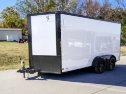 7x14 Enclosed Trailer White V-Nose Blackout Package (2) 3,500lb Axles