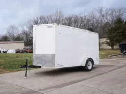6'x12' White Enclosed V-Nose Trailer With Diamond Plate Floor Storage