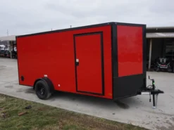 7x14 Enclosed Trailer Red V-Nose Blackout Package 3,500lb Axle Storage