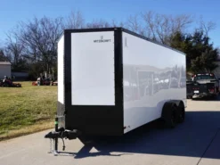 7x16 Enclosed Trailer White V-Nose Blackout Package Tandem Axle Storage