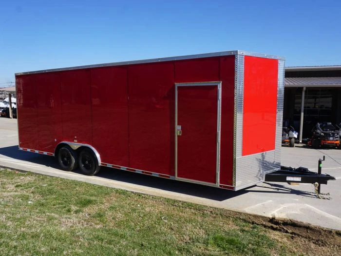 8.5x24 Red Enclosed Trailer (2) 5200lb Axles 7.5 Interior Height Storage 1 8.5x24 Red Enclosed Trailer (2) 5200lb Axles 7.5 Interior Height Storage