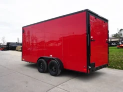7x16 Enclosed Trailer Red V-Nose Blackout Pkg Tandem Axle Storage -Tool Comprehensive dsc05937 1 1