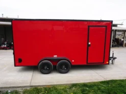 7x16 Enclosed Trailer Red V-Nose Blackout Pkg Tandem Axle Storage -Tool Comprehensive dsc05940 1 1