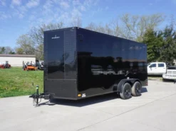 7x16 Enclosed Trailer Black V-Nose Blackout Pkg Tandem Axle Storage