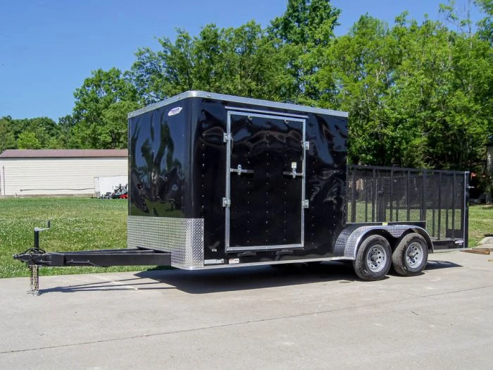 7x18 Hybrid Flat-Nose Enclosed Trailer With 4ft Mesh Deck Storage 1 7x18 Hybrid Flat-Nose Enclosed Trailer With 4ft Mesh Deck Storage