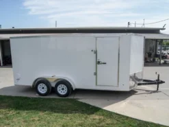 7x16 White V-Nose Enclosed Trailer With Elect Pkg (2) 3500lb Axle Storage