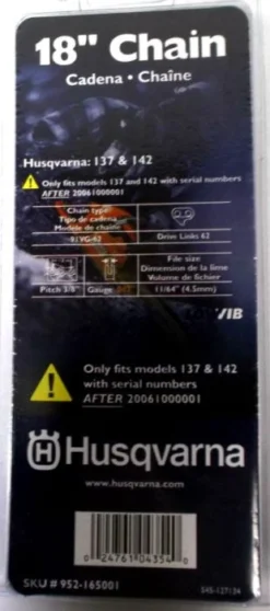 Husqvarna 952165001 Chainsaw Chain 18" 3/8 - .043 Ga. 62 DL Pack Of 6 8 Husqvarna 952165001 Chainsaw Chain 18" 3/8 - .043 Ga. 62 DL Pack Of 6 -Tool Comprehensive dscf1220 1