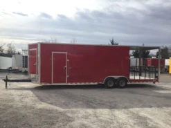 8.5' X 28' Victory Red Porch Style Enclosed Trailer Storage