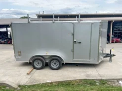 7x14 Enclosed V-Nose Trailer Silver With Ladder Racks (2) 3,500lb Axles Storage