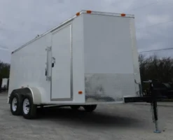 Enclosed Trailer 7'x14' White - V-Nose Lawn Mower Cargo Trailer Storage -Tool Comprehensive p1300103